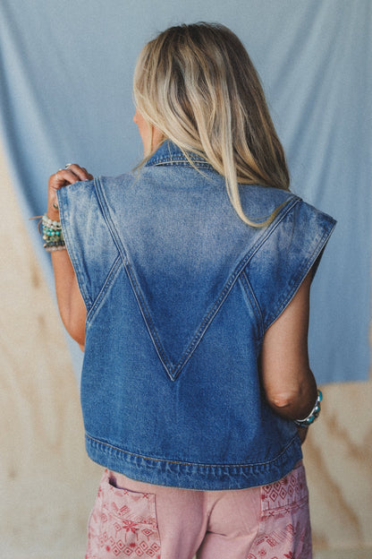 Urban Bound Wide Shoulder Vest - Denim