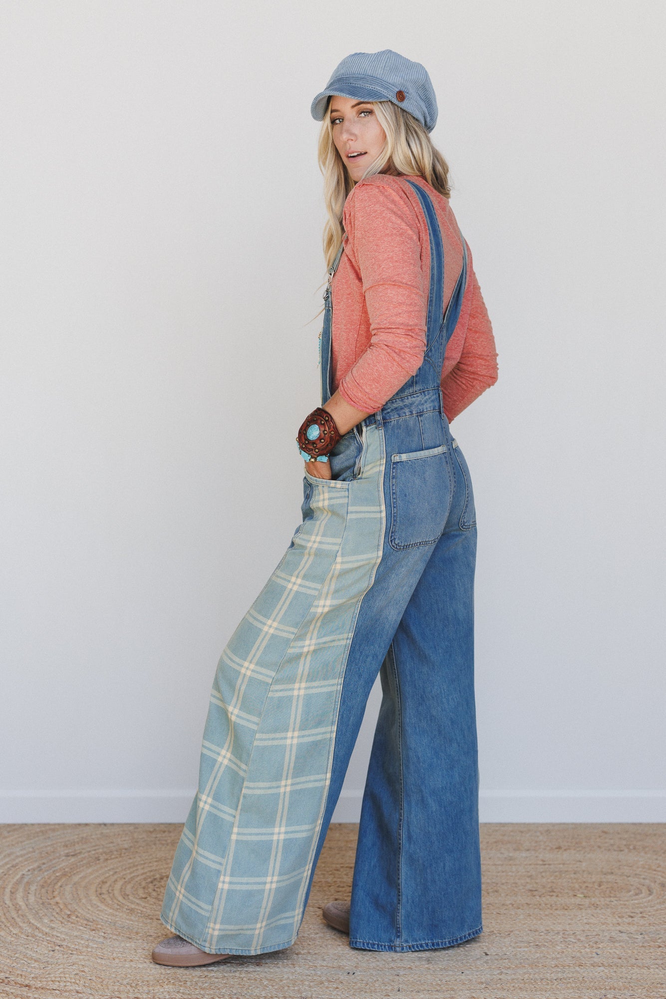 So Fine Contrast Denim Overalls - Medium Wash