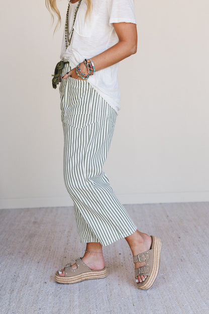 Elevated Eyelet Barrel Jeans - Olive Stripe