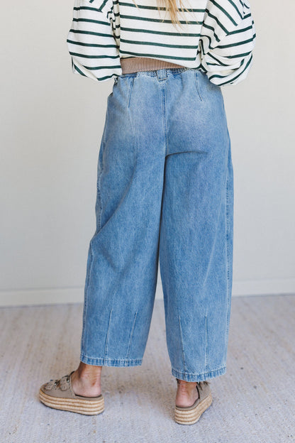 Soho City Drawstring Barrel Jeans - Denim