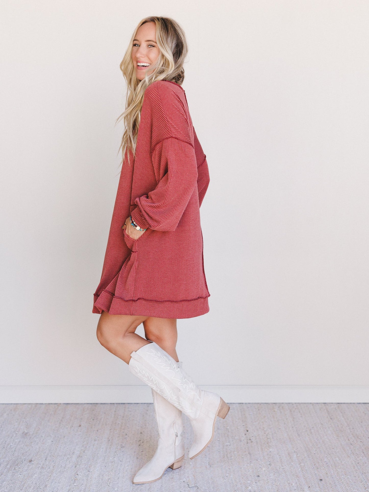 The Nest Moon Glow Long Sleeve Dress - Rust