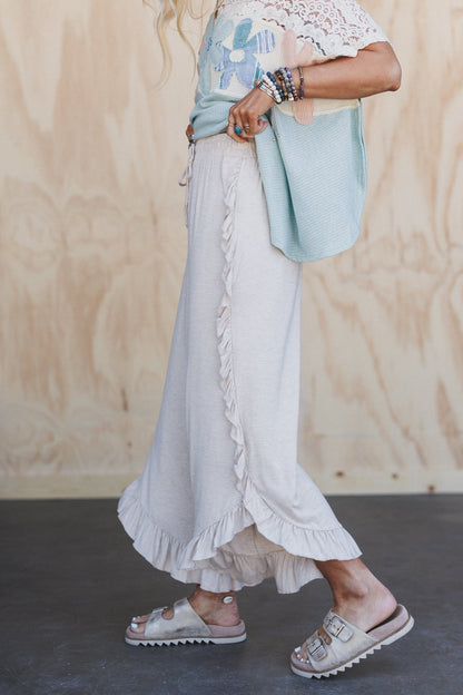 The Nest Saturdays Ruffle Wide Leg Pants - Oatmeal