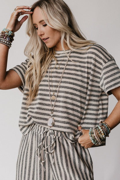 The Nest Ibiza Breeze Striped Top - Taupe Black