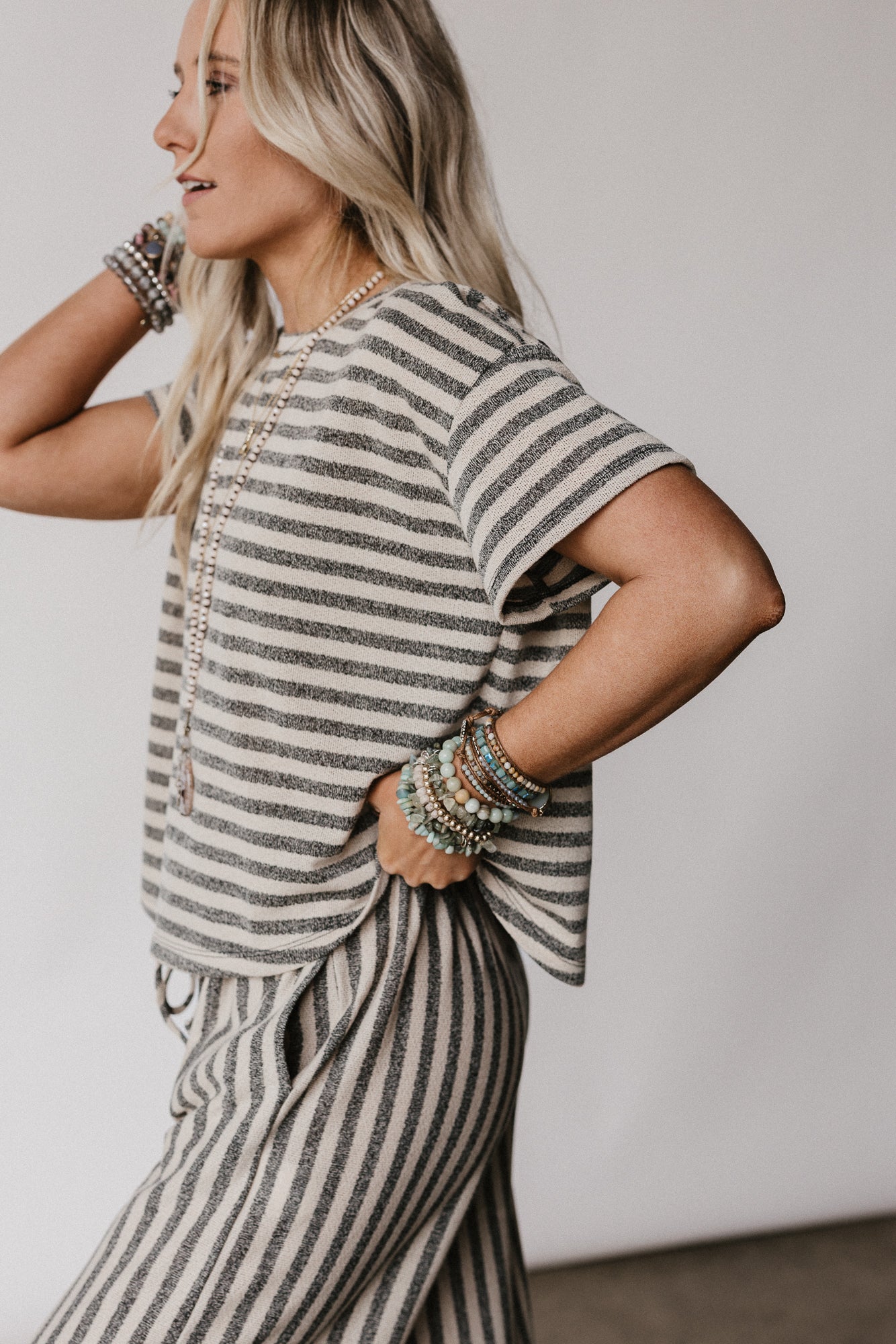 The Nest Ibiza Breeze Striped Top - Taupe Black