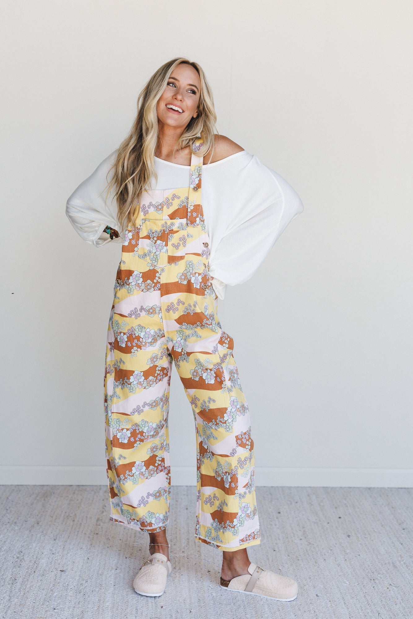 Floral Beat Overalls - Camel