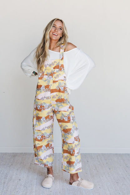 Floral Beat Overalls - Camel