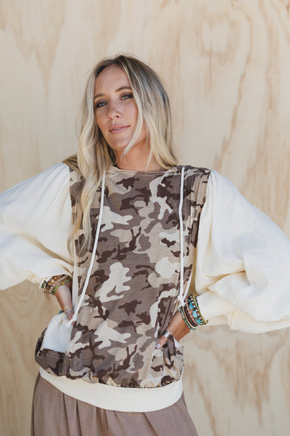 Blend In Camo Hoodie Top - Brown Camo