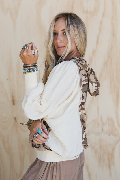 Blend In Camo Hoodie Top - Brown Camo