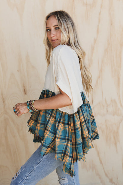 Revel Plaid V Neck Top - Multi