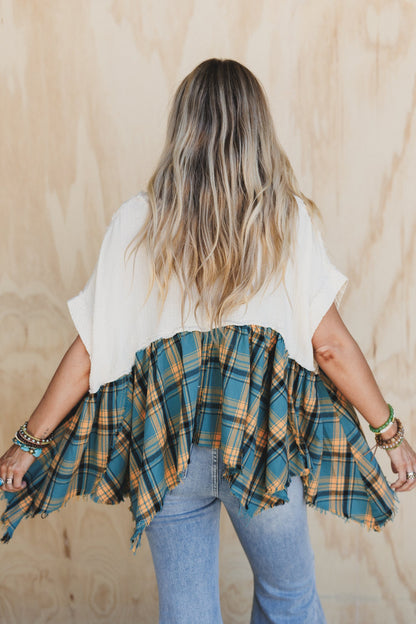 Revel Plaid V Neck Top - Multi