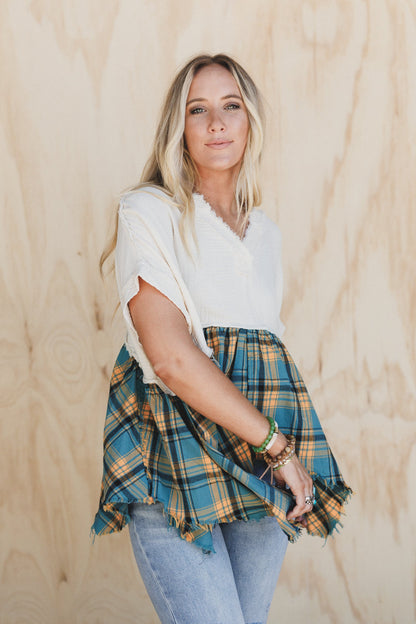 Revel Plaid V Neck Top - Multi