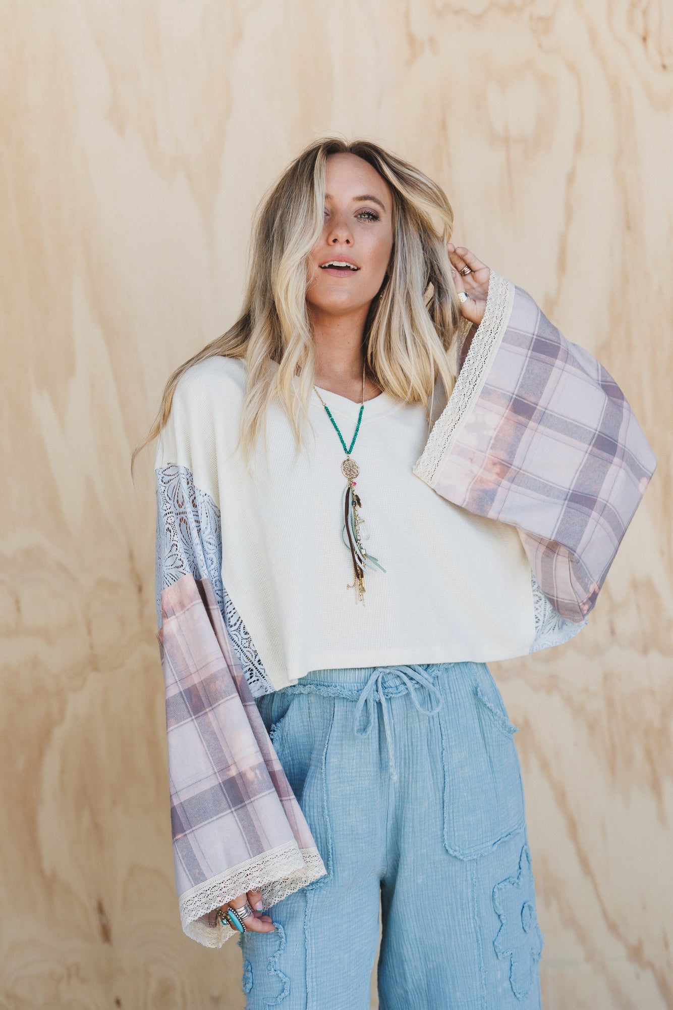 Live Easy Plaid Peace Top - Multi