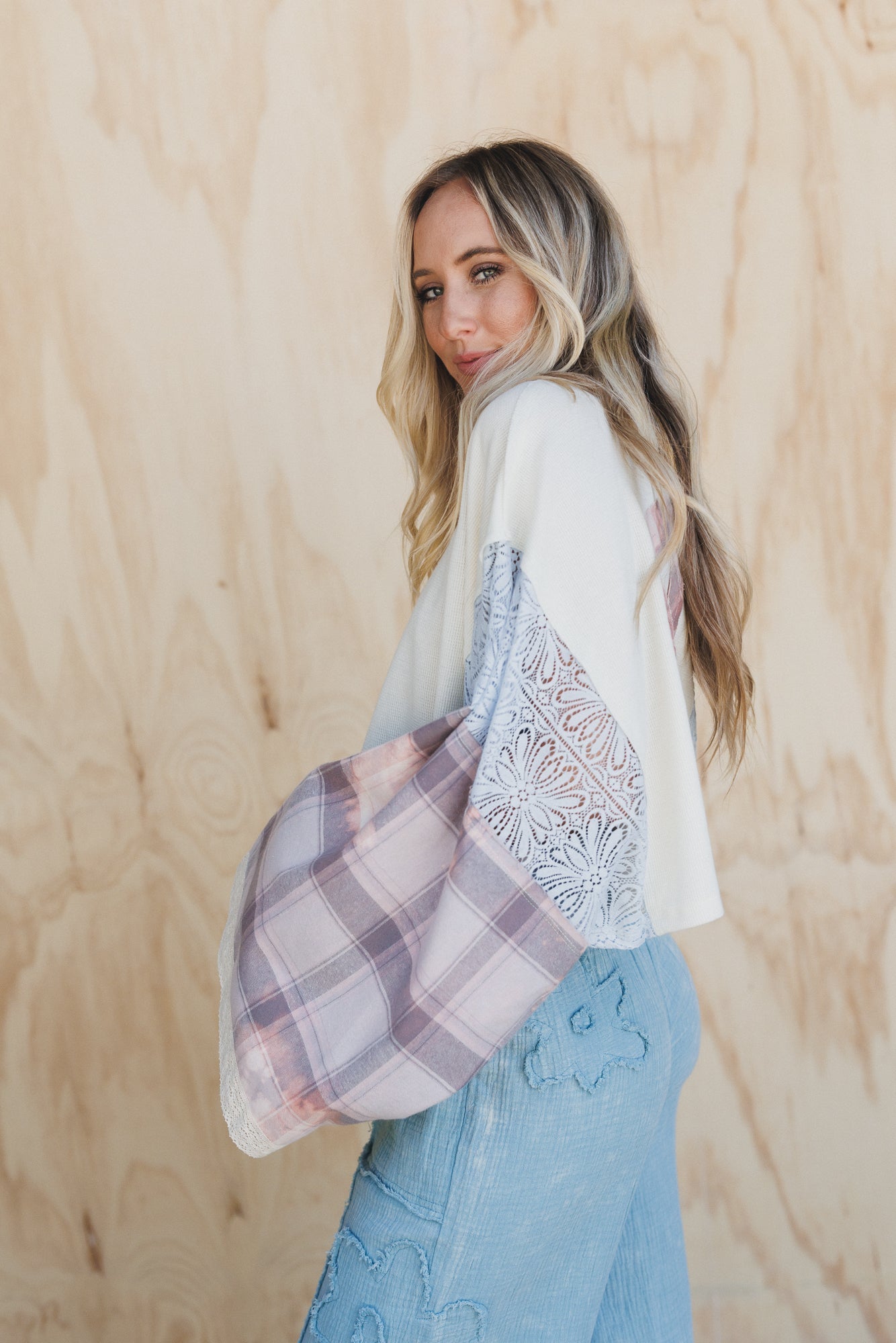 Live Easy Plaid Peace Top - Multi