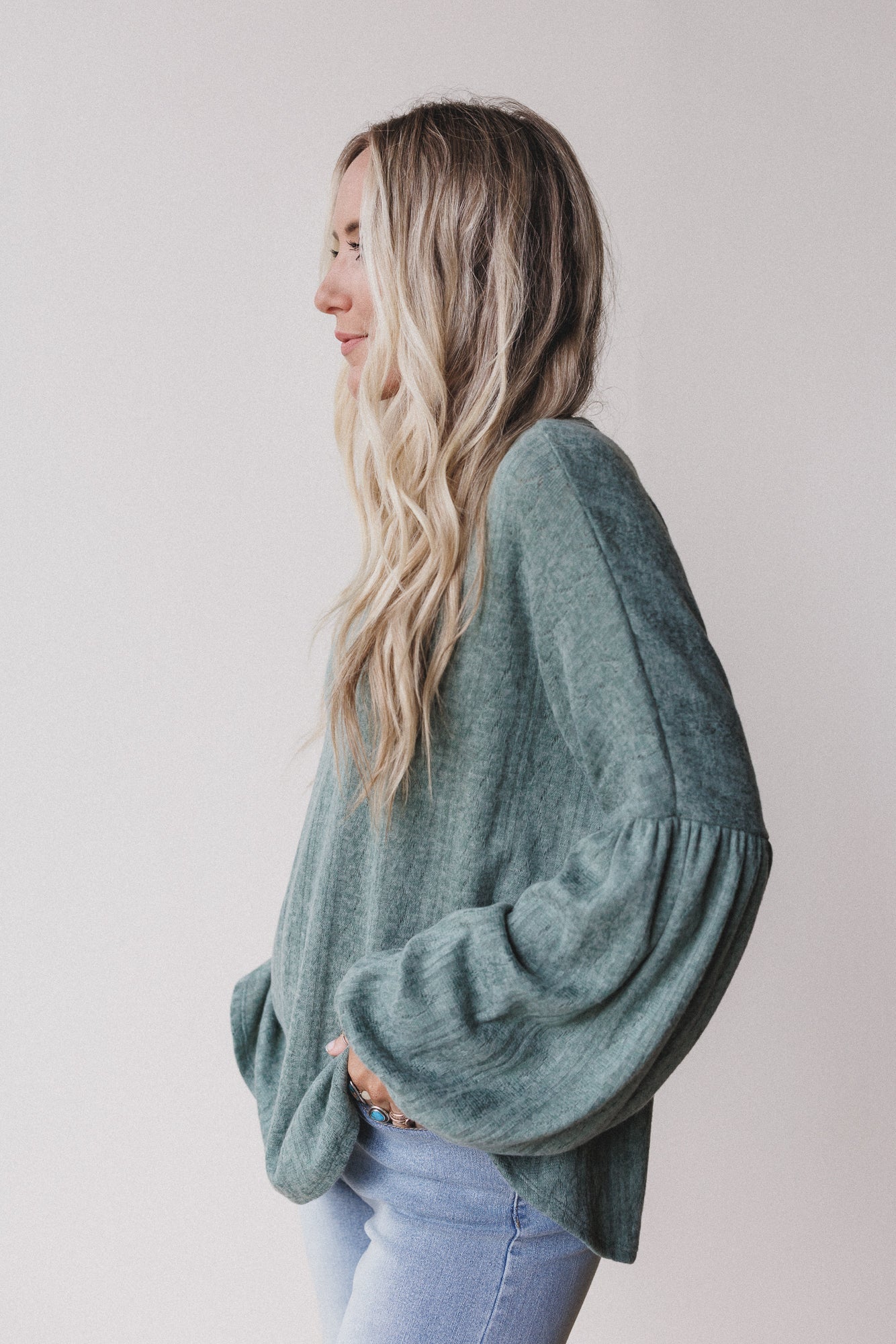 The Nest Sweet Heart Balloon Sleeve Knit Sweater - Olive