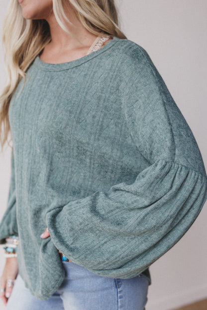 The Nest Sweet Heart Balloon Sleeve Knit Sweater - Olive