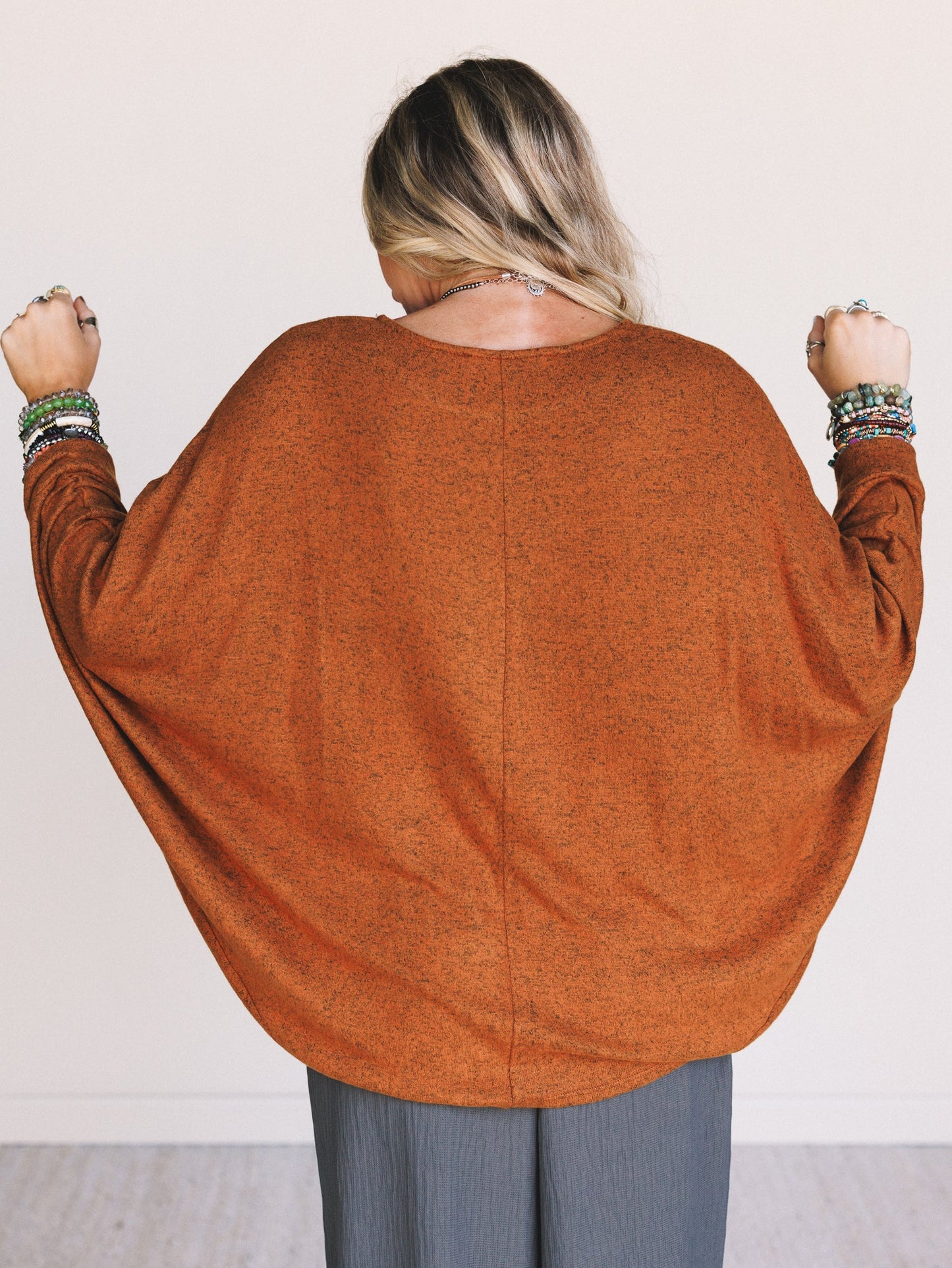 The Nest Fly With Me Batwing Sleeve Knit Sweater - Rust