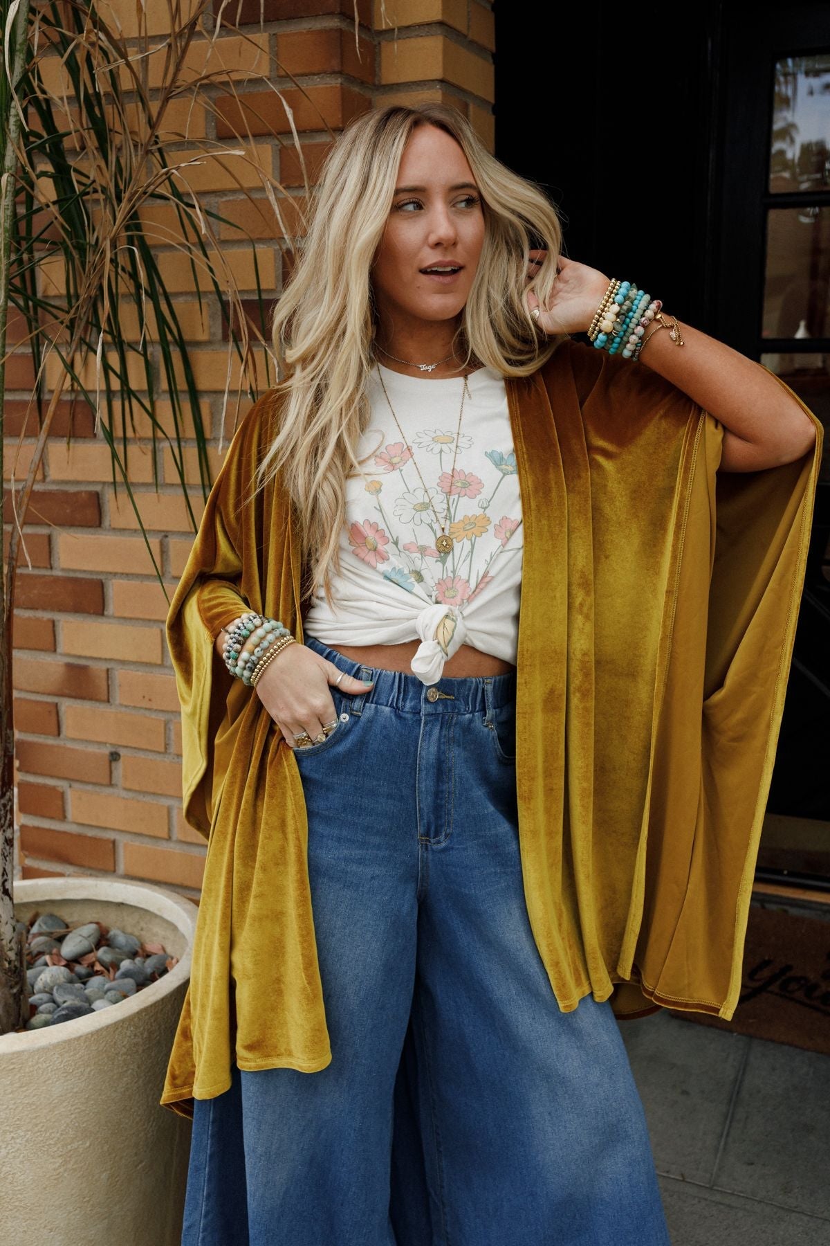 The Nest Savoy Velvet Kimono - Marigold