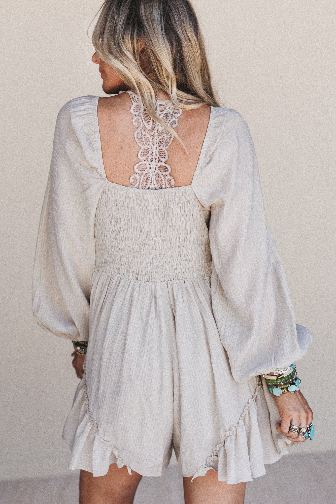 All Day Glow Ruffled Romper - Oatmeal