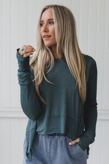 Mackenzie Side Slit Long Sleeve Top - Jade