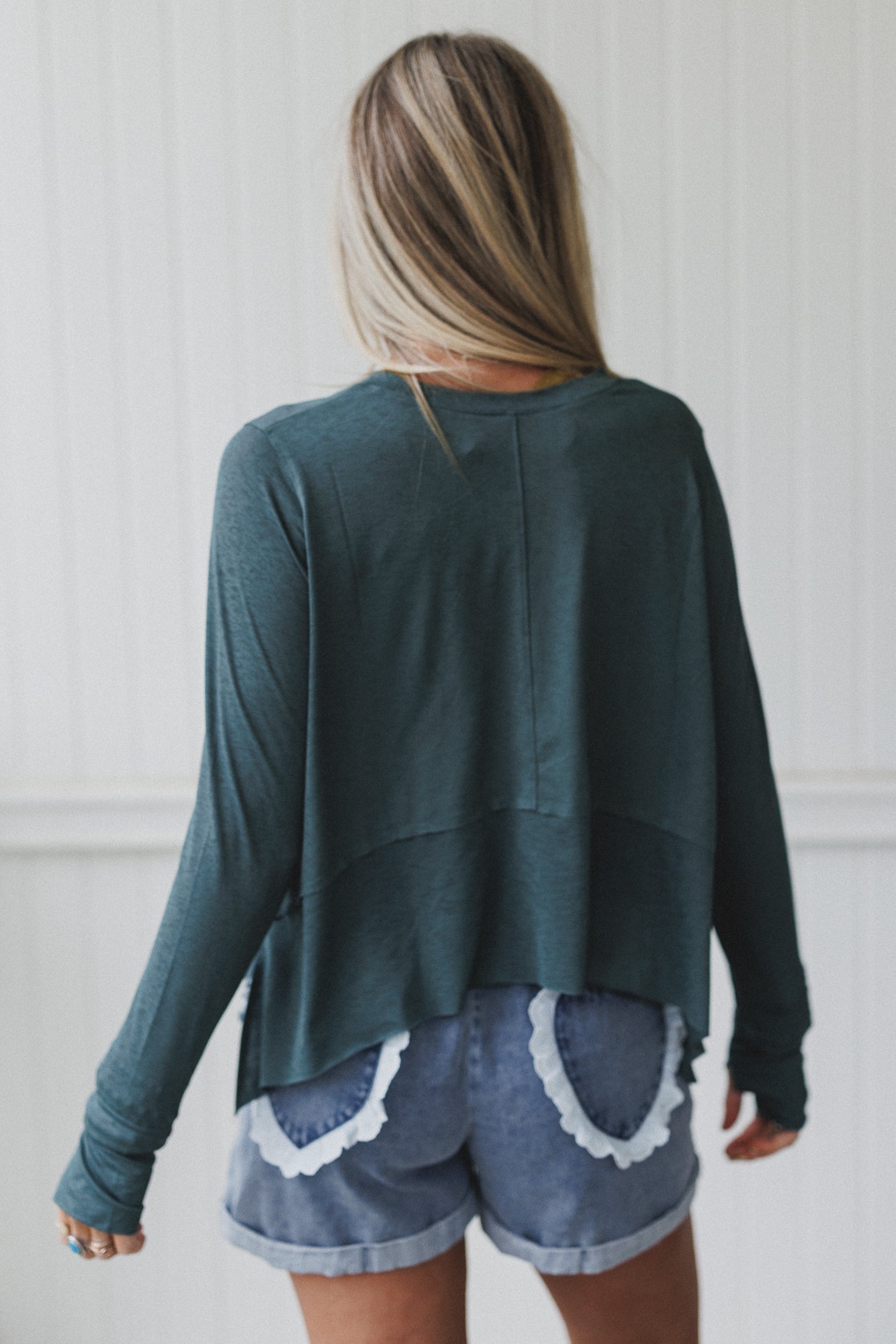 Mackenzie Side Slit Long Sleeve Top - Jade