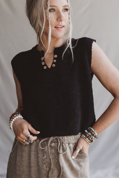 Open Skies Sweater Top - Black