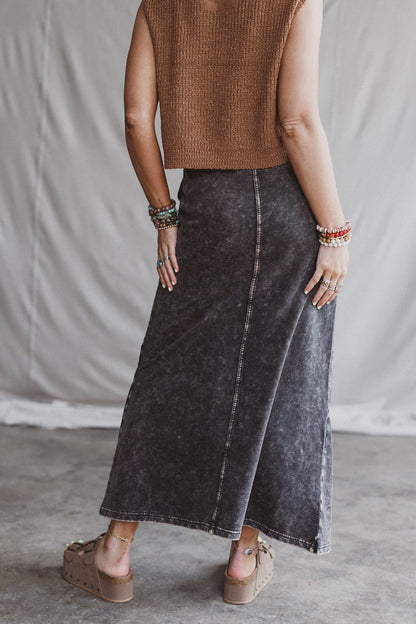 Sunfade Front Slit Maxi Skirt - Black