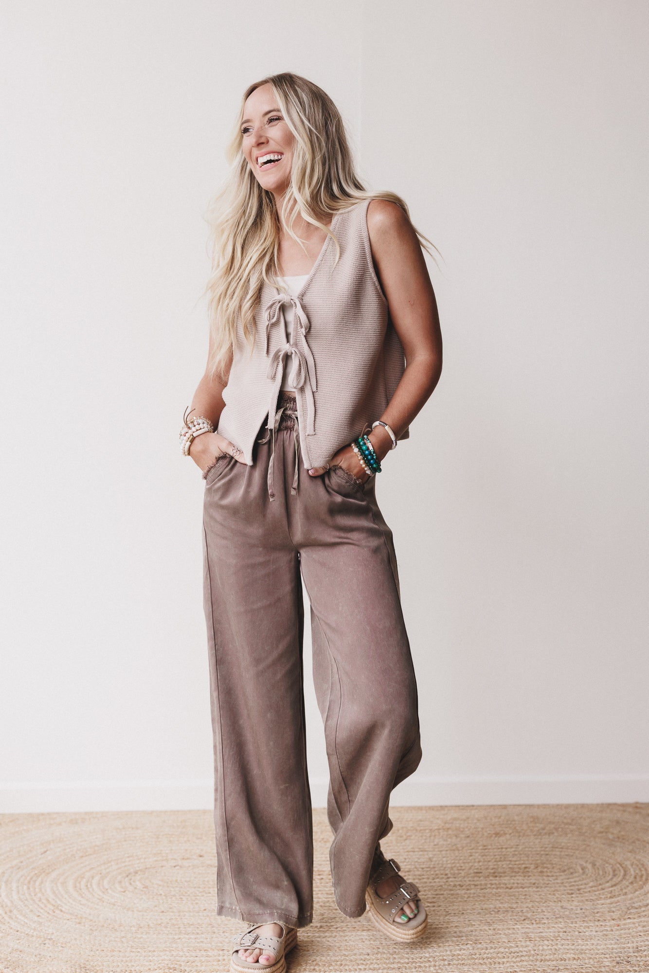 Out And About Drawstring Pants - Mocha
