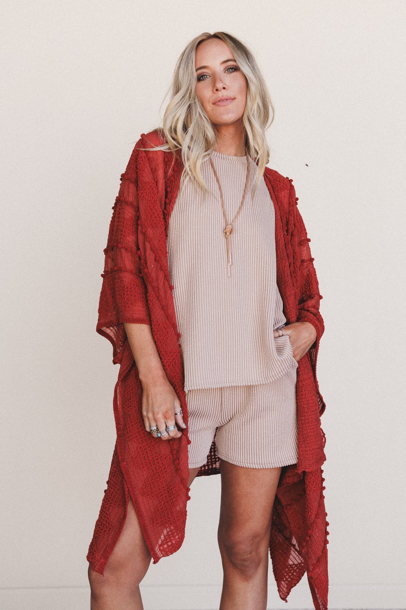 Bali Embroidered Kimono - Rust