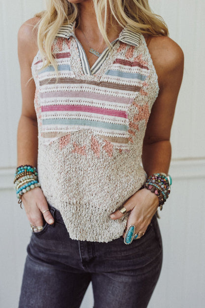 Desert Stripes Sleeveless Top - Natural