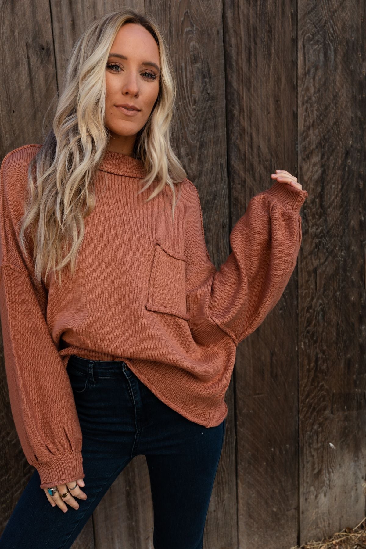 Fireside Talks Balloon Sleeve Sweater - Rust