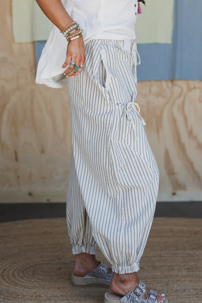 Sunday Social Striped Drawstring Joggers - Oatmeal