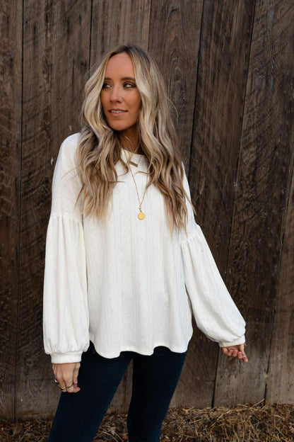The Nest Sweet Heart Balloon Sleeve Knit Sweater - Cream