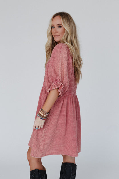 Quinn Puff Sleeve Mini Dress - Rose