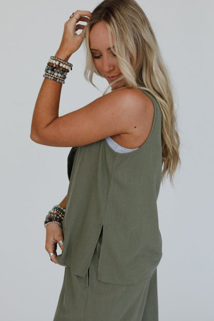 Salt Air Button Vest - Olive