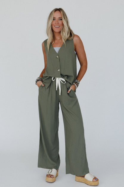 Salt Air Button Vest - Olive