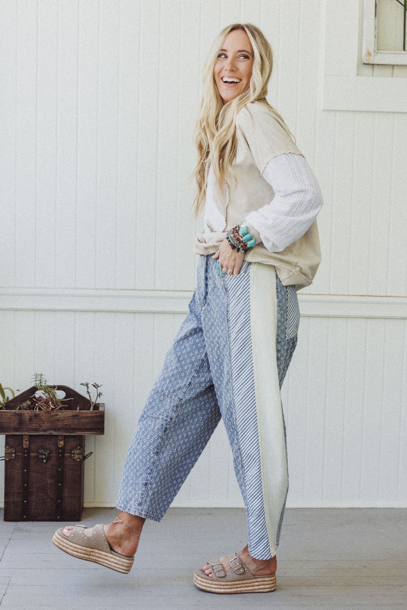 Luna Textured Pants - Denim