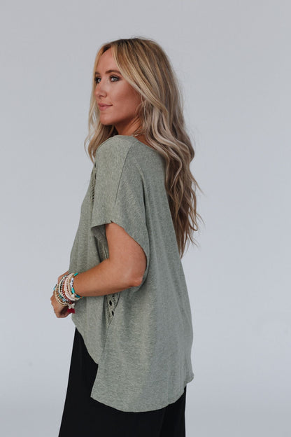 The Nest Camden Lace V Neck Top - Olive