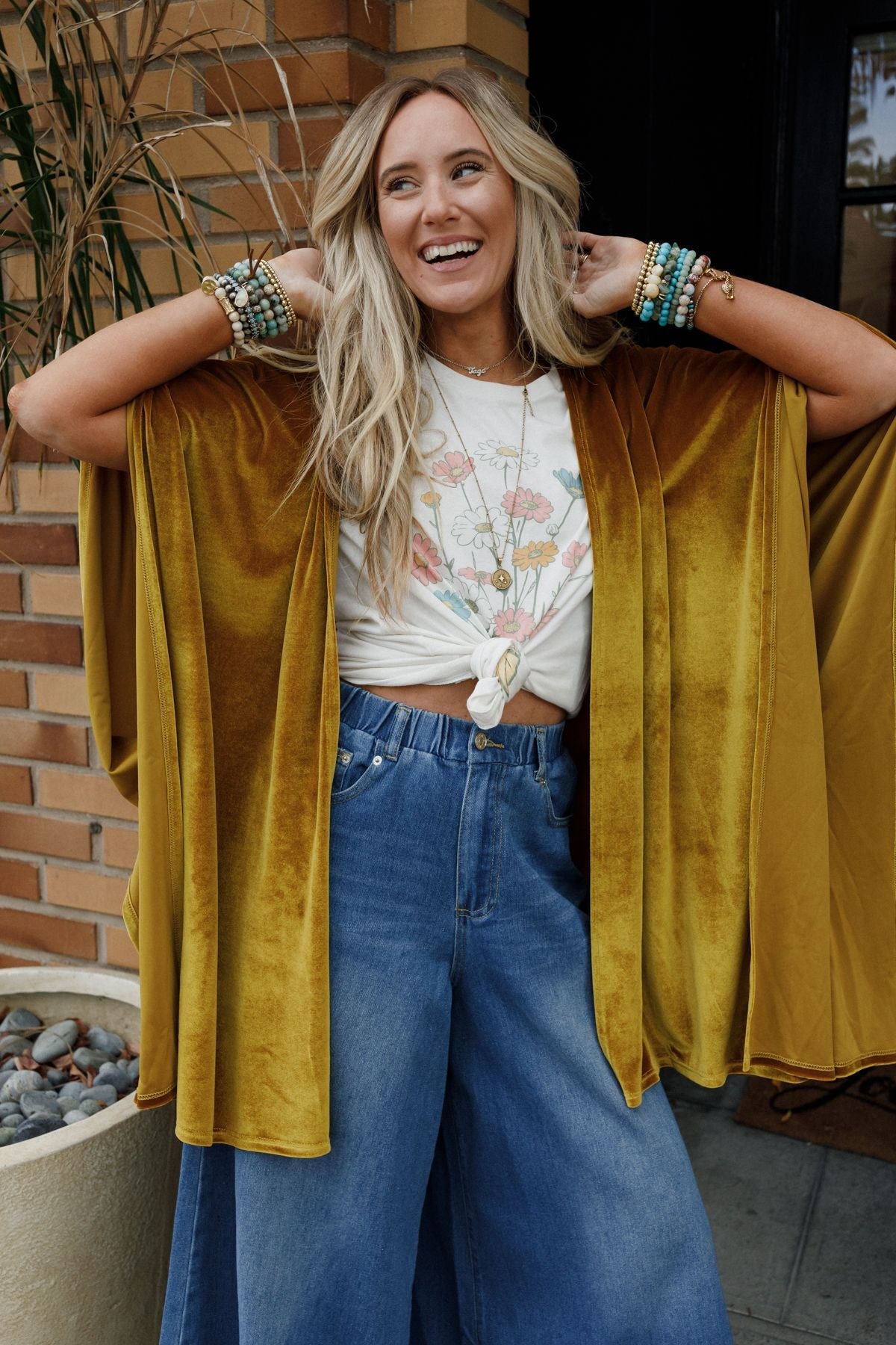 The Nest Savoy Velvet Kimono - Marigold