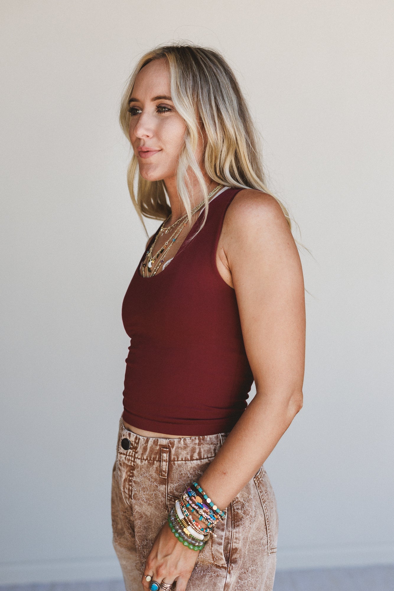 Hot Take Double Layer Tank - Burgundy