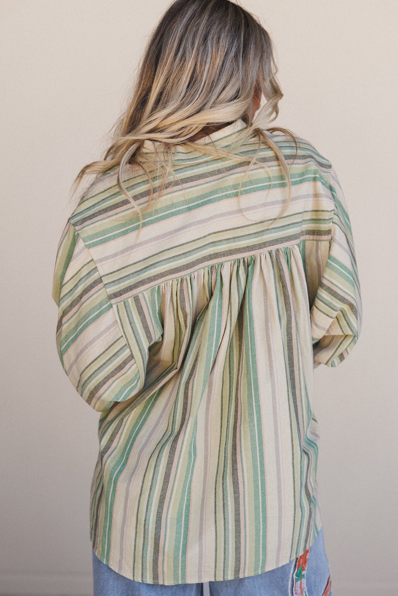 Finch Striped Button Down Top - Green Multi