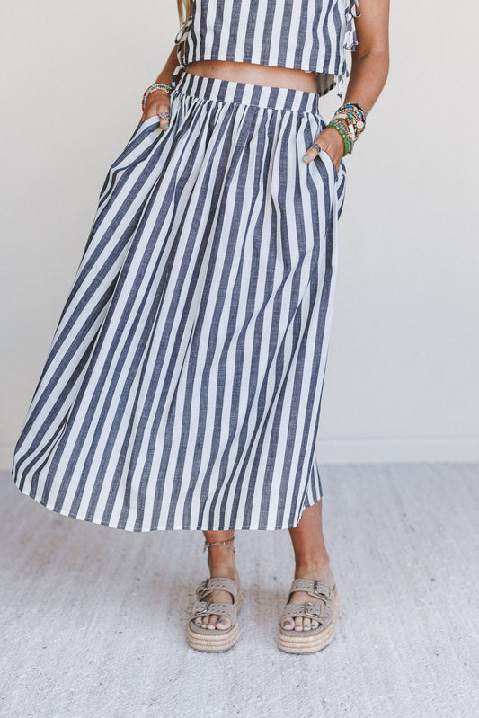Anchored In Striped Maxi Skirt - Black Multi
