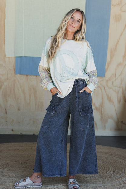 The Nest Cargo Cascade Wide Leg Pants - Ash Black