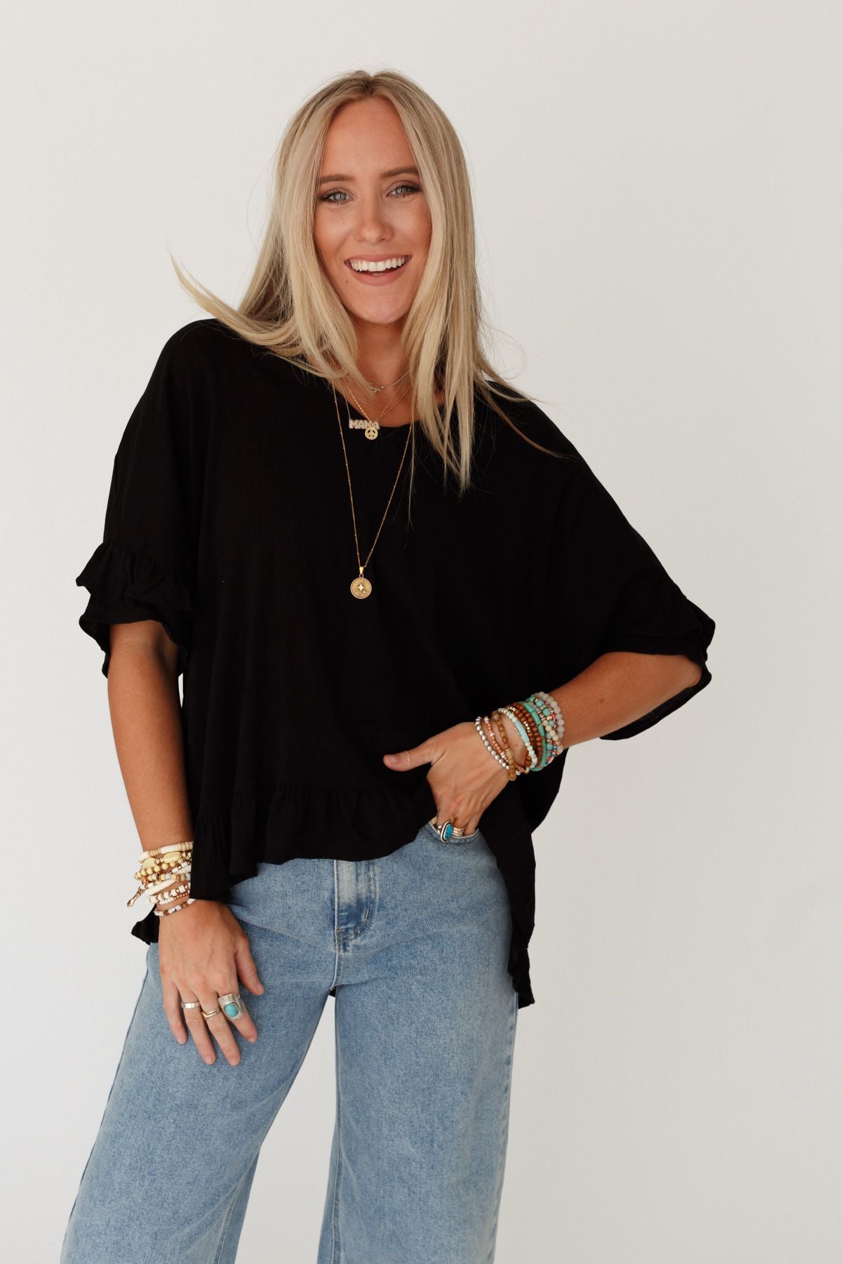 The Nest Let Me Be Ruffled Top - Black