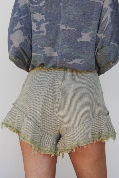 Brittany Waffle Frayed Shorts - Olive