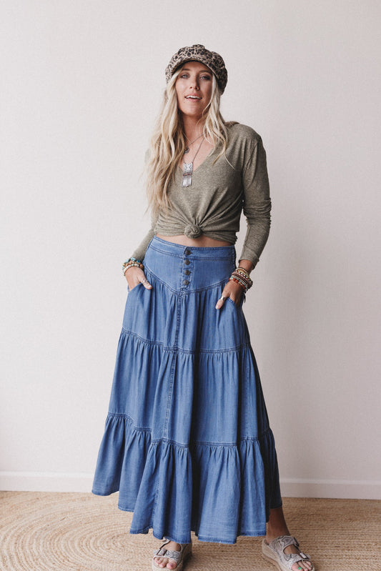 Meadow Blues Maxi Skirt - Denim