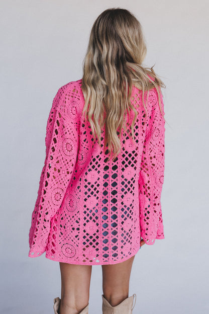 Marisela Crochet Button Down Top - Pink