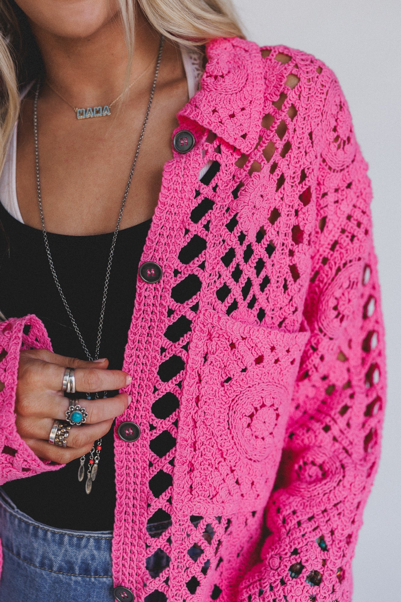 Marisela Crochet Button Down Top - Pink