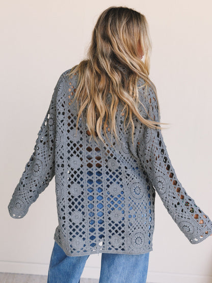 Marisela Crochet Button Down Top - Gray