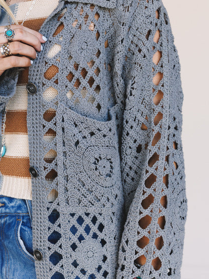 Marisela Crochet Button Down Top - Gray