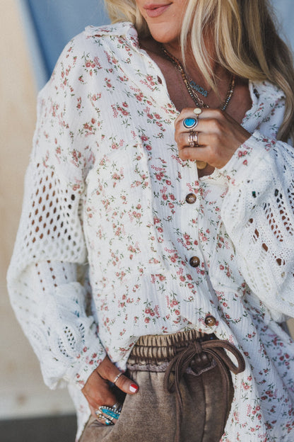Floral Fantasia Button Down Top - Cream